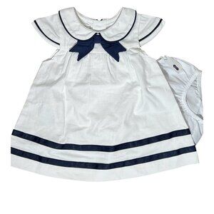 Mud Pie 3-6m NWT Nautical Sailor dress white navy blue bow classic beach lake bo